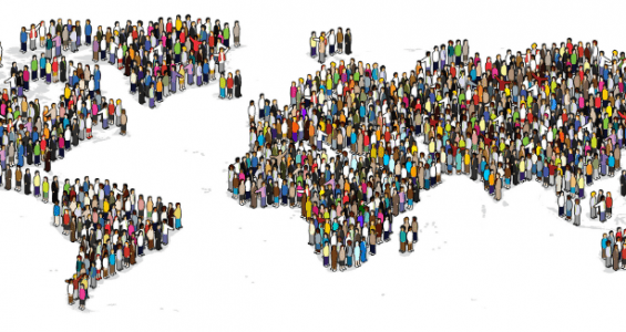An image of people spread across the world.